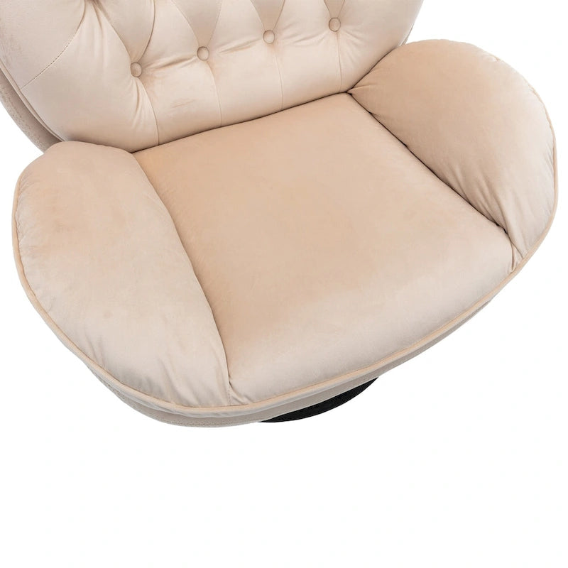 31.7" Swivel Accent Chair with Ottoman - Velvet Upholstered, Metal Frame, 250 lbs Capacity - Modern Medieval Style Beige