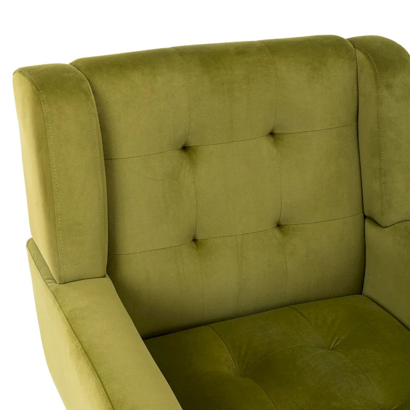 Green Velvet Upholstered Accent Chair 29.5" with Curved Back & Black Wood Legs - 250 lbs Capacity