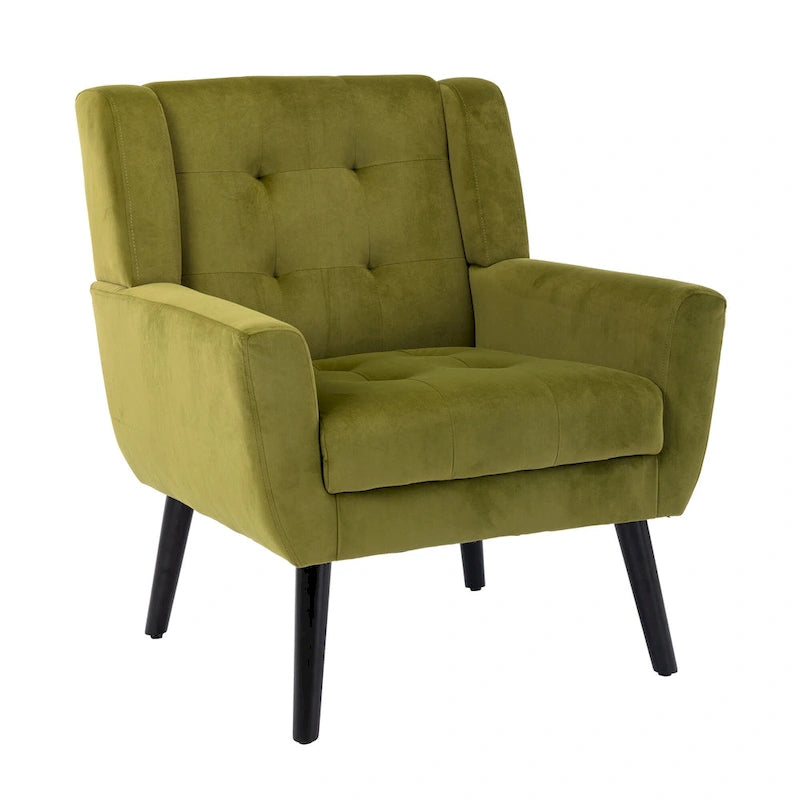 Green Velvet Upholstered Accent Chair 29.5" with Curved Back & Black Wood Legs - 250 lbs Capacity