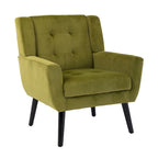 Green Velvet Upholstered Accent Chair 29.5" with Curved Back & Black Wood Legs - 250 lbs Capacity
