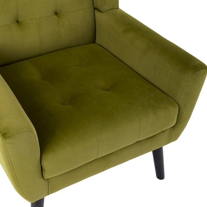 Green Velvet Upholstered Accent Chair 29.5" with Curved Back & Black Wood Legs - 250 lbs Capacity