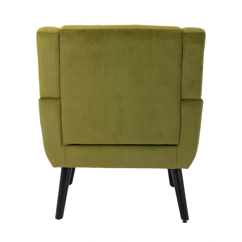 Green Velvet Upholstered Accent Chair 29.5" with Curved Back & Black Wood Legs - 250 lbs Capacity