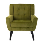 Green Velvet Upholstered Accent Chair 29.5" with Curved Back & Black Wood Legs - 250 lbs Capacity