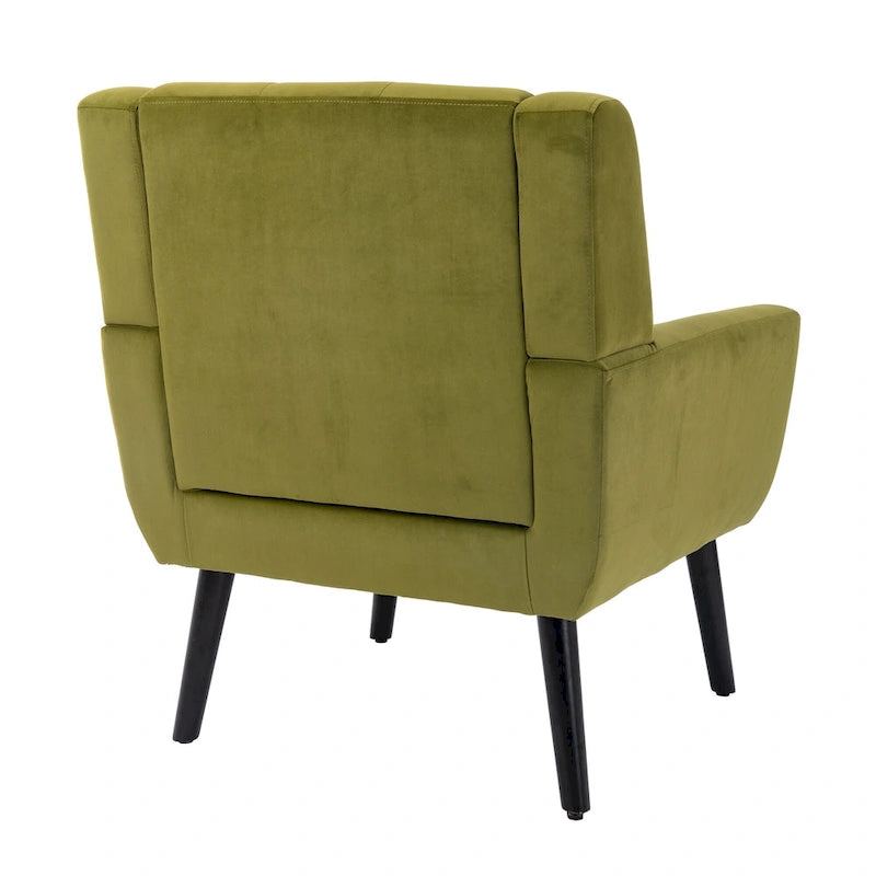 Green Velvet Upholstered Accent Chair 29.5" with Curved Back & Black Wood Legs - 250 lbs Capacity