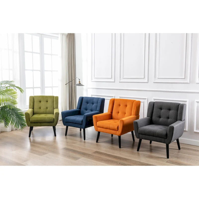 Green Velvet Upholstered Accent Chair 29.5" with Curved Back & Black Wood Legs - 250 lbs Capacity