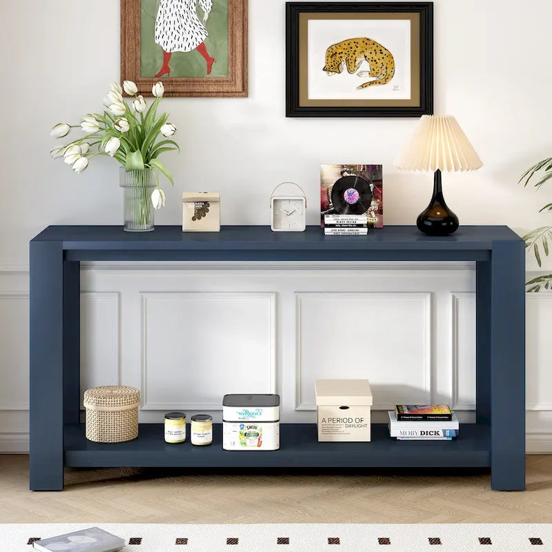 Distinctive Features of a Minimalist Console Table with Bottom Shelf and Four Legs, Suitable for Entryway, Hallway