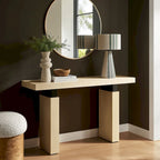 52" Rectangular Wood Console Table - Solid Construction with Slab Legs & Metal Supports - Modern Farmhouse Entryway Table