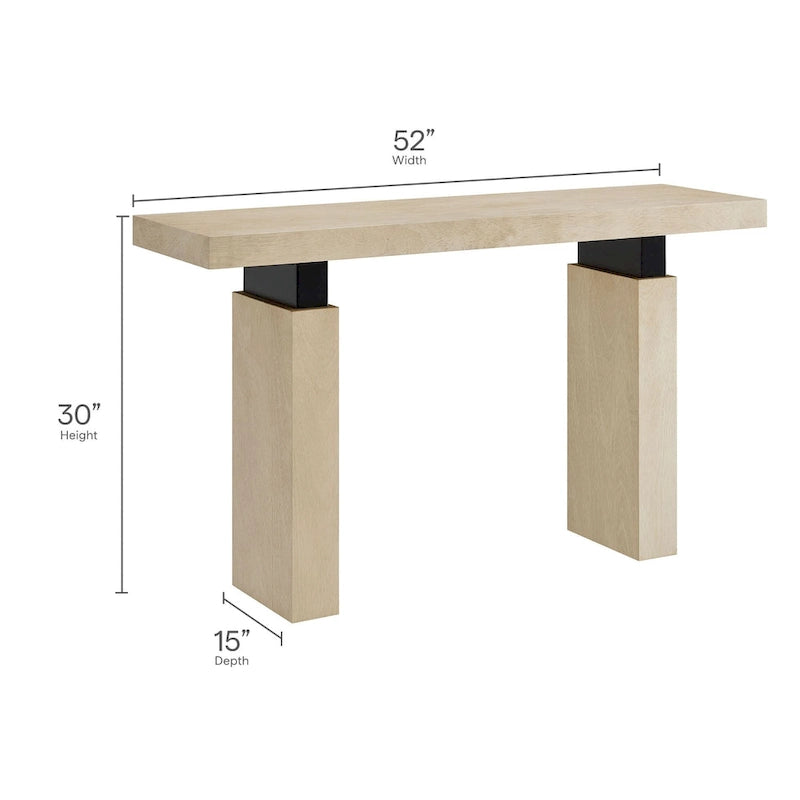 52" Rectangular Wood Console Table - Solid Construction with Slab Legs & Metal Supports - Modern Farmhouse Entryway Table
