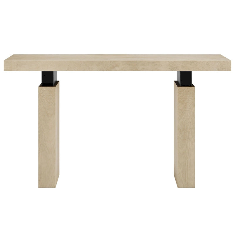 52" Rectangular Wood Console Table - Solid Construction with Slab Legs & Metal Supports - Modern Farmhouse Entryway Table