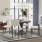 5-Piece Round Dining Table Set - 44" Pedestal Table, 4 Upholstered Chairs, Retro Farmhouse Style