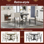 5-Piece Round Dining Table Set - 44" Pedestal Table, 4 Upholstered Chairs, Retro Farmhouse Style