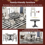 5-Piece Round Dining Table Set - 44" Pedestal Table, 4 Upholstered Chairs, Retro Farmhouse Style