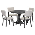 5-Piece Round Dining Table Set - 44" Pedestal Table, 4 Upholstered Chairs, Retro Farmhouse Style