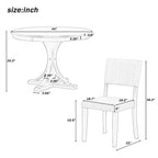 5-Piece Round Dining Table Set - 44" Pedestal Table, 4 Upholstered Chairs, Retro Farmhouse Style