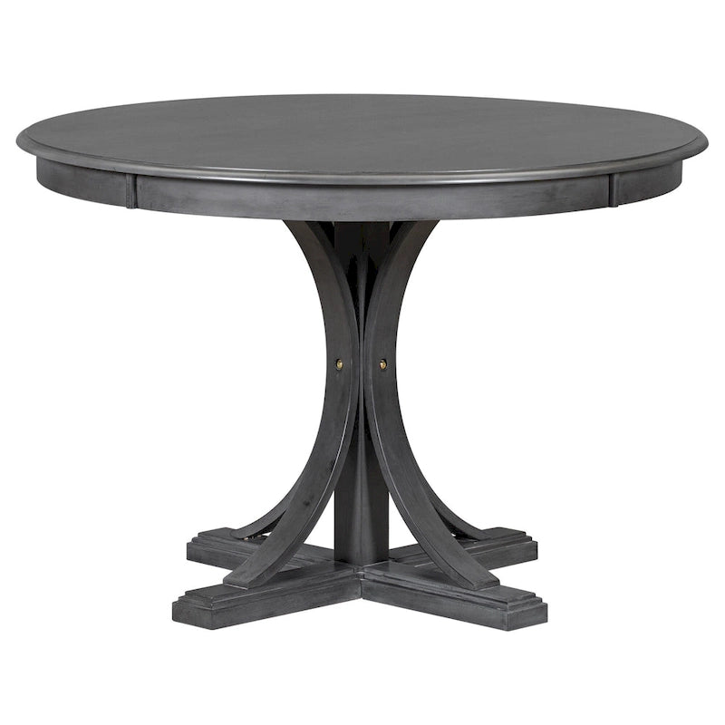 5-Piece Round Dining Table Set - 44" Pedestal Table, 4 Upholstered Chairs, Retro Farmhouse Style