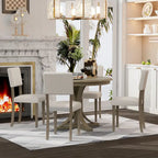 5-Piece Round Dining Table Set - 44" Pedestal Table, 4 Upholstered Chairs, Retro Farmhouse Style