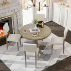 5-Piece Round Dining Table Set - 44" Pedestal Table, 4 Upholstered Chairs, Retro Farmhouse Style