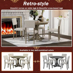 5-Piece Round Dining Table Set - 44" Pedestal Table, 4 Upholstered Chairs, Retro Farmhouse Style