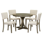 5-Piece Round Dining Table Set - 44" Pedestal Table, 4 Upholstered Chairs, Retro Farmhouse Style