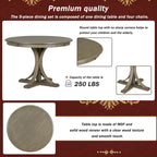 5-Piece Round Dining Table Set - 44" Pedestal Table, 4 Upholstered Chairs, Retro Farmhouse Style