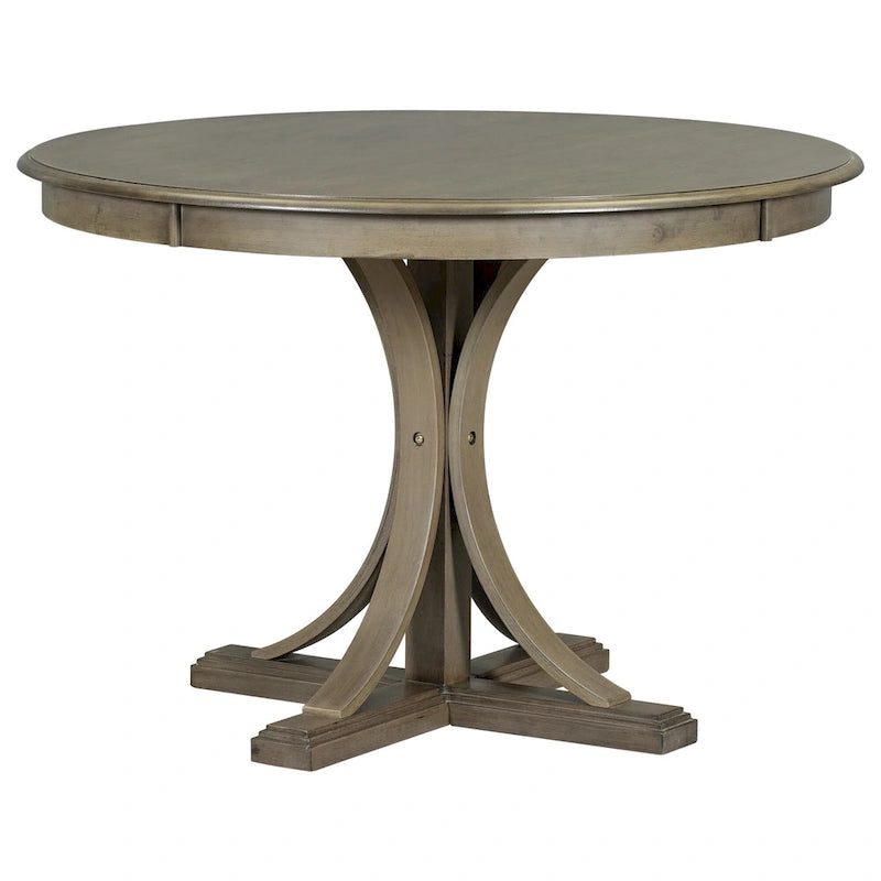 5-Piece Round Dining Table Set - 44" Pedestal Table, 4 Upholstered Chairs, Retro Farmhouse Style
