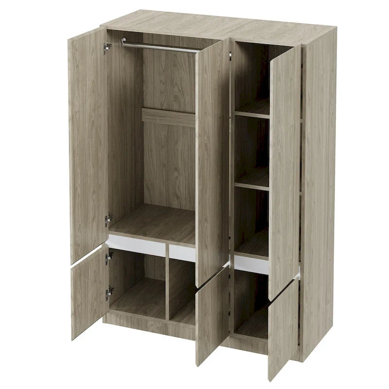 Door Wardrobe Closet - 47.2"W x 67.9"H, Hanging Rail, 7 Compartments, 33 lbs Capacity - Modern Bedroom Armoire