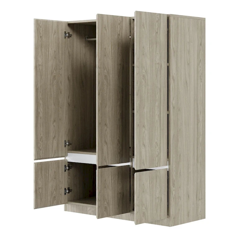 Door Wardrobe Closet - 47.2"W x 67.9"H, Hanging Rail, 7 Compartments, 33 lbs Capacity - Modern Bedroom Armoire