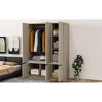Door Wardrobe Closet - 47.2"W x 67.9"H, Hanging Rail, 7 Compartments, 33 lbs Capacity - Modern Bedroom Armoire