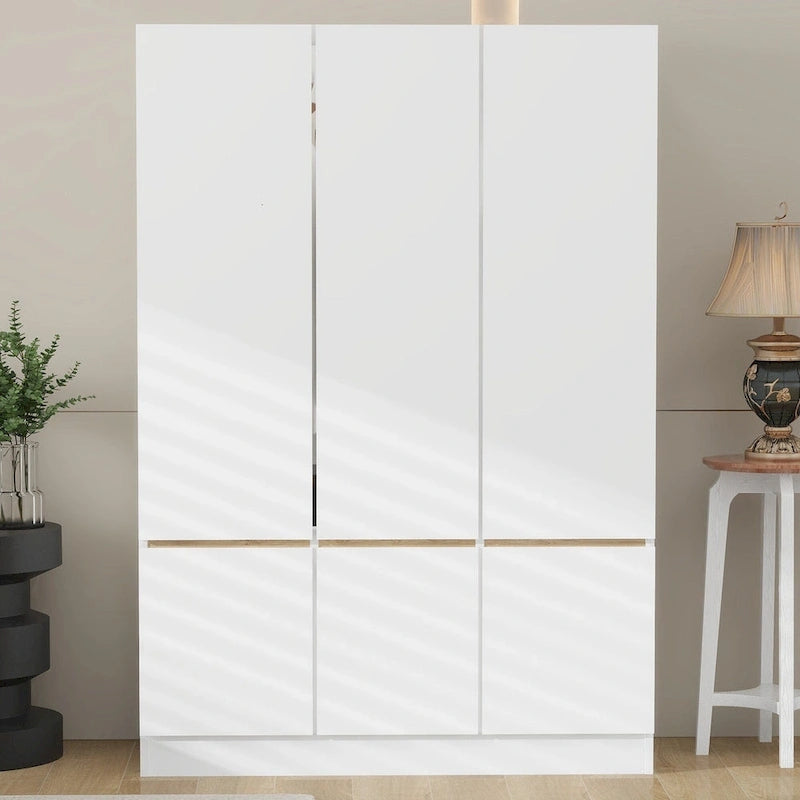 Door Wardrobe Closet - 47.2"W x 67.9"H, Hanging Rail, 7 Compartments, 33 lbs Capacity - Modern Bedroom Armoire