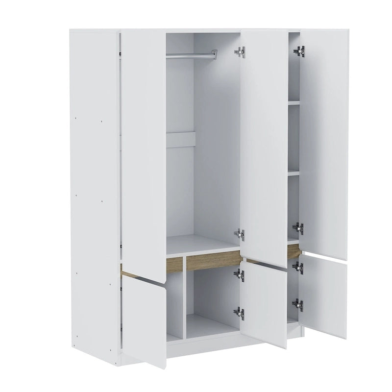 Door Wardrobe Closet - 47.2"W x 67.9"H, Hanging Rail, 7 Compartments, 33 lbs Capacity - Modern Bedroom Armoire