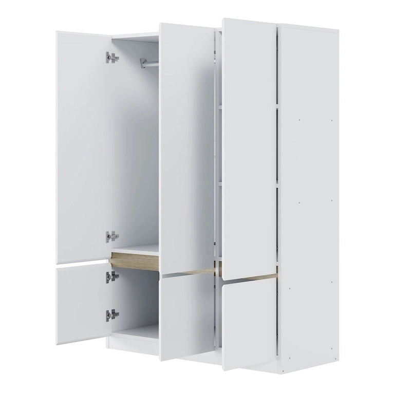 Door Wardrobe Closet - 47.2"W x 67.9"H, Hanging Rail, 7 Compartments, 33 lbs Capacity - Modern Bedroom Armoire