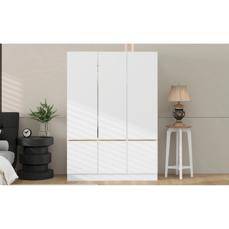 Door Wardrobe Closet - 47.2"W x 67.9"H, Hanging Rail, 7 Compartments, 33 lbs Capacity - Modern Bedroom Armoire
