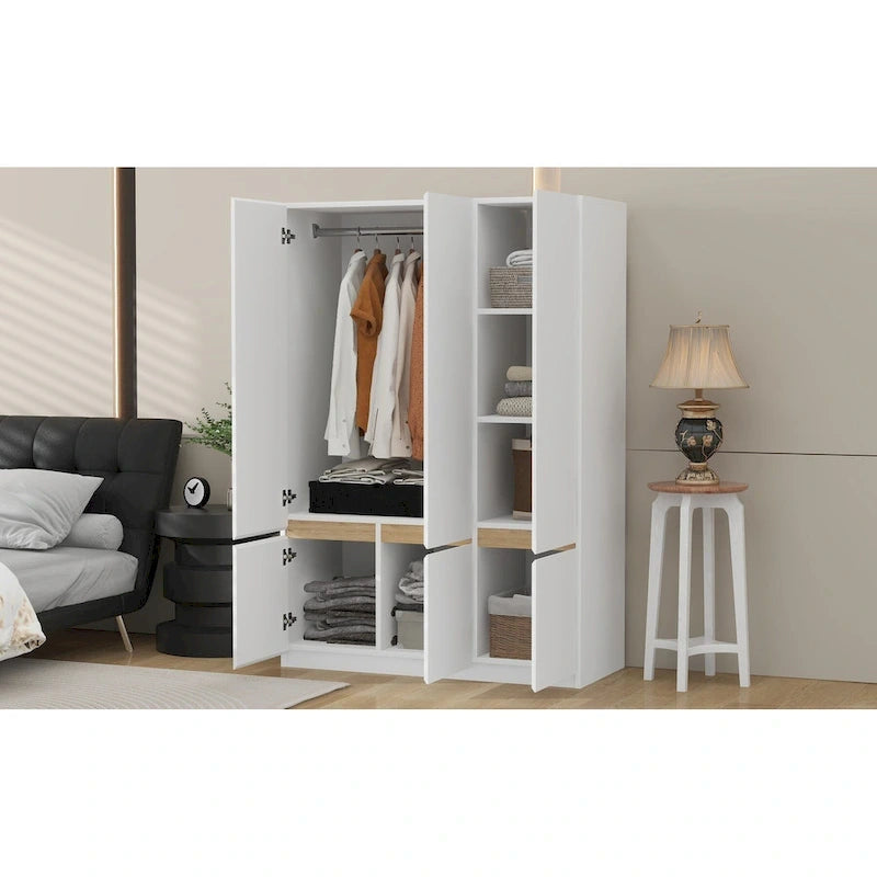 Door Wardrobe Closet - 47.2"W x 67.9"H, Hanging Rail, 7 Compartments, 33 lbs Capacity - Modern Bedroom Armoire