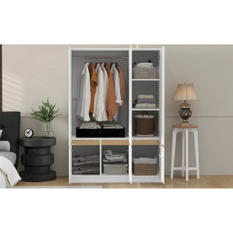 Door Wardrobe Closet - 47.2"W x 67.9"H, Hanging Rail, 7 Compartments, 33 lbs Capacity - Modern Bedroom Armoire