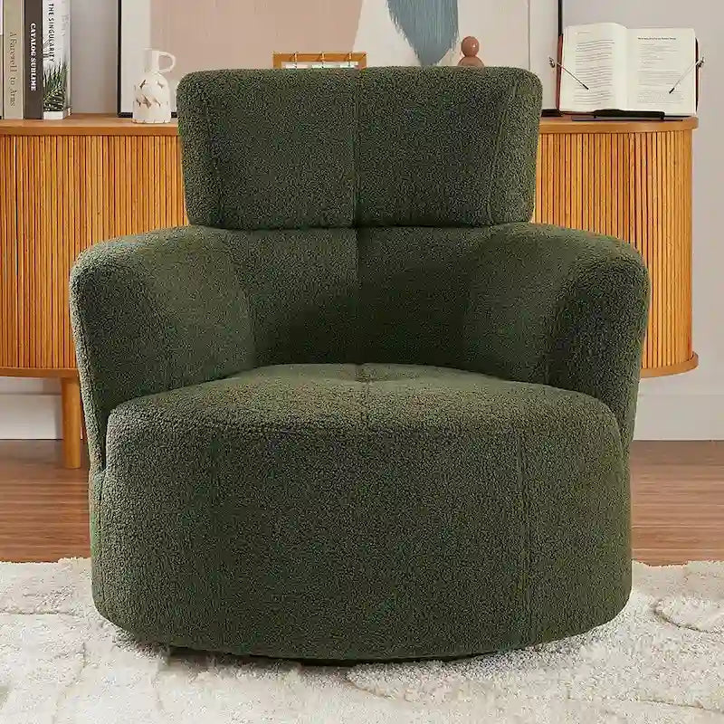 360° Swivel Accent Barrel Chair - Adjustable Headrest - Berber Fleece Upholstery - Ergonomic Design - Modern Living Room Chair