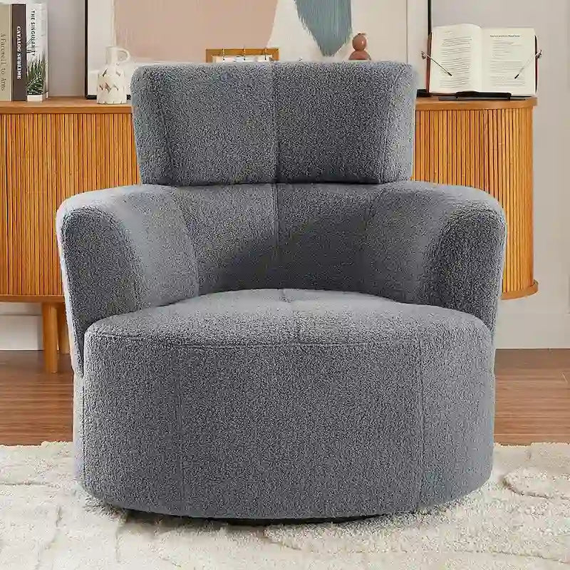 360° Swivel Accent Barrel Chair - Adjustable Headrest - Berber Fleece Upholstery - Ergonomic Design - Modern Living Room Chair