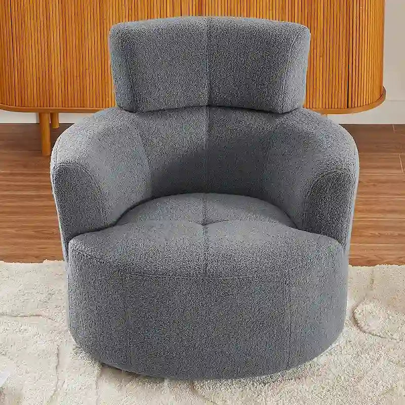 360° Swivel Accent Barrel Chair - Adjustable Headrest - Berber Fleece Upholstery - Ergonomic Design - Modern Living Room Chair