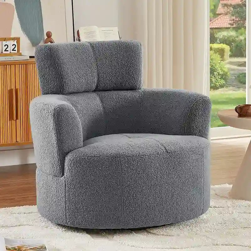 360° Swivel Accent Barrel Chair - Adjustable Headrest - Berber Fleece Upholstery - Ergonomic Design - Modern Living Room Chair