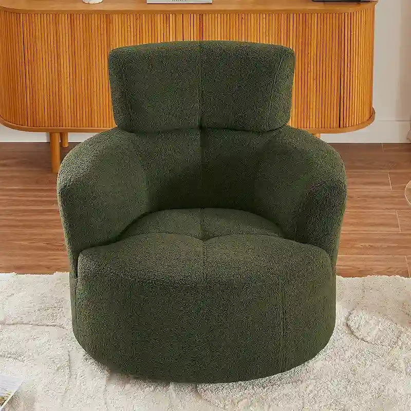 360° Swivel Accent Barrel Chair - Adjustable Headrest - Berber Fleece Upholstery - Ergonomic Design - Modern Living Room Chair