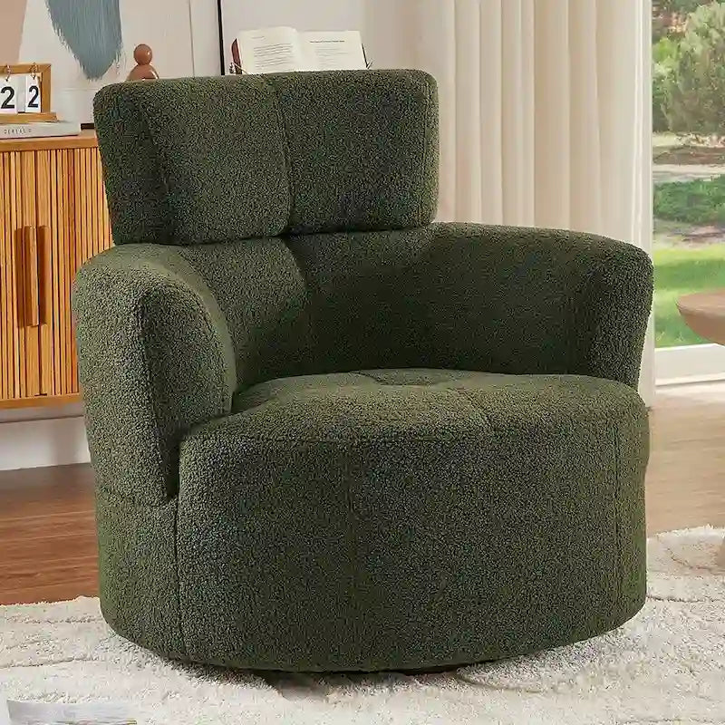 360° Swivel Accent Barrel Chair - Adjustable Headrest - Berber Fleece Upholstery - Ergonomic Design - Modern Living Room Chair