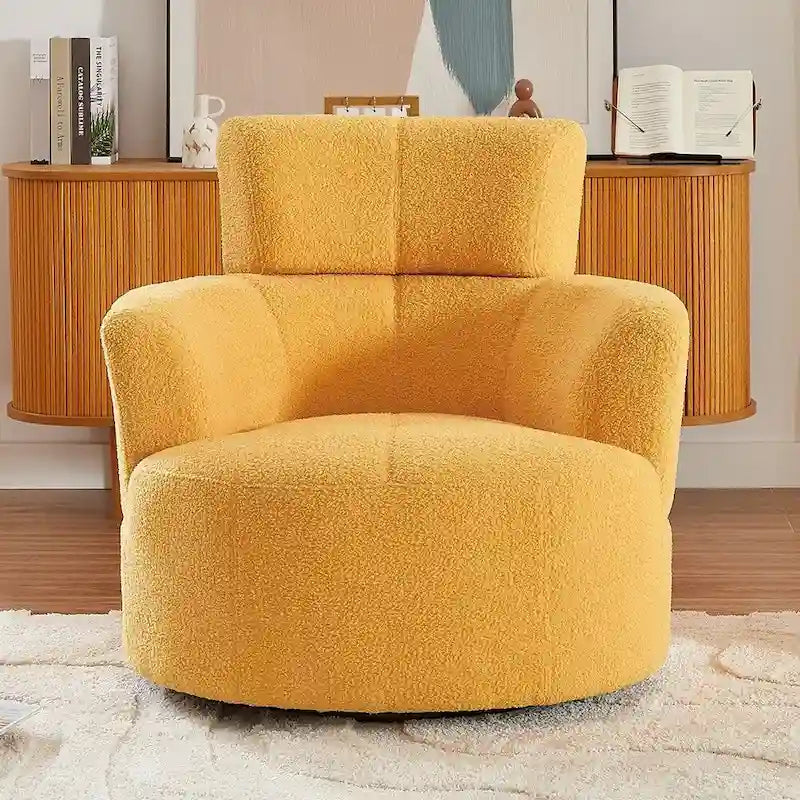 360° Swivel Accent Barrel Chair - Adjustable Headrest - Berber Fleece Upholstery - Ergonomic Design - Modern Living Room Chair