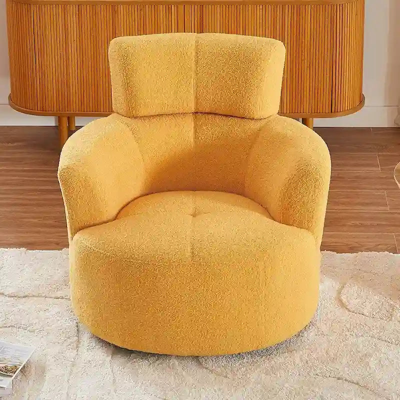 360° Swivel Accent Barrel Chair - Adjustable Headrest - Berber Fleece Upholstery - Ergonomic Design - Modern Living Room Chair