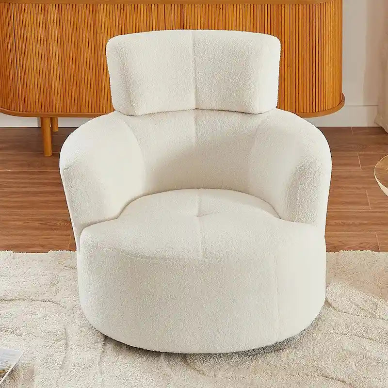 360° Swivel Accent Barrel Chair - Adjustable Headrest - Berber Fleece Upholstery - Ergonomic Design - Modern Living Room Chair