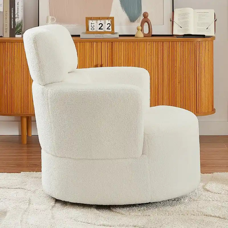360° Swivel Accent Barrel Chair - Adjustable Headrest - Berber Fleece Upholstery - Ergonomic Design - Modern Living Room Chair
