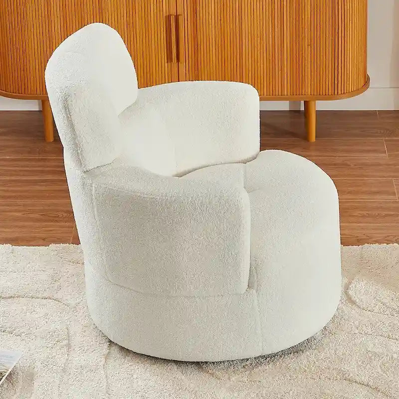 360° Swivel Accent Barrel Chair - Adjustable Headrest - Berber Fleece Upholstery - Ergonomic Design - Modern Living Room Chair