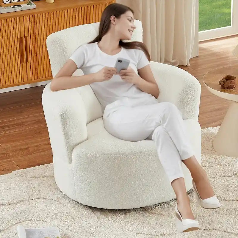 360° Swivel Accent Barrel Chair - Adjustable Headrest - Berber Fleece Upholstery - Ergonomic Design - Modern Living Room Chair