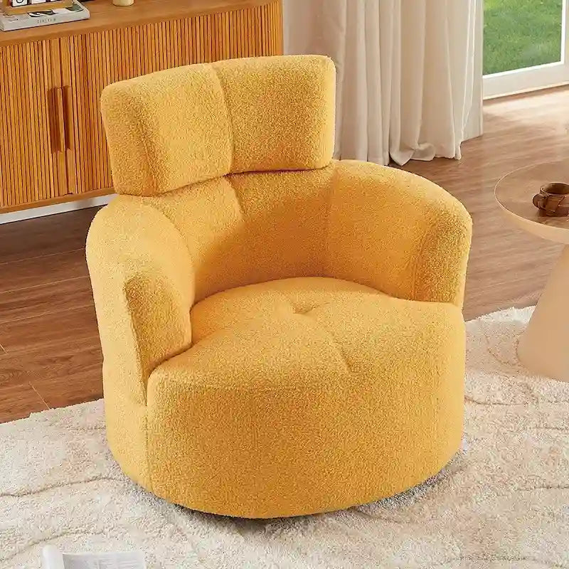 360° Swivel Accent Barrel Chair - Adjustable Headrest - Berber Fleece Upholstery - Ergonomic Design - Modern Living Room Chair