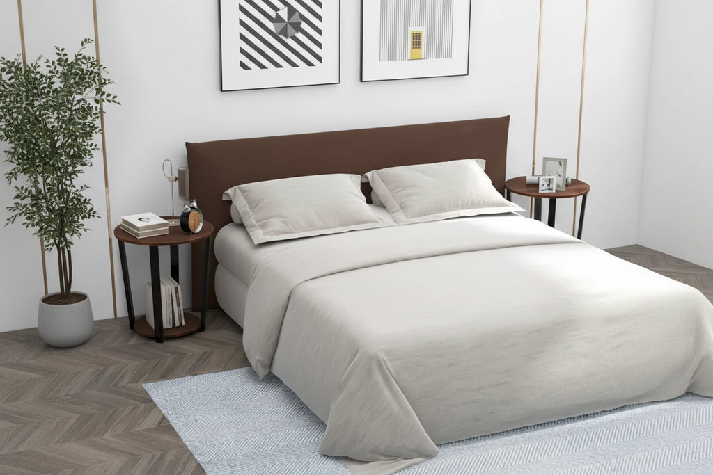 2-Tier Round End Table Set Industrial Side Table Nightstand Metal Frame Wood-Like Finish 19.5" Walnut