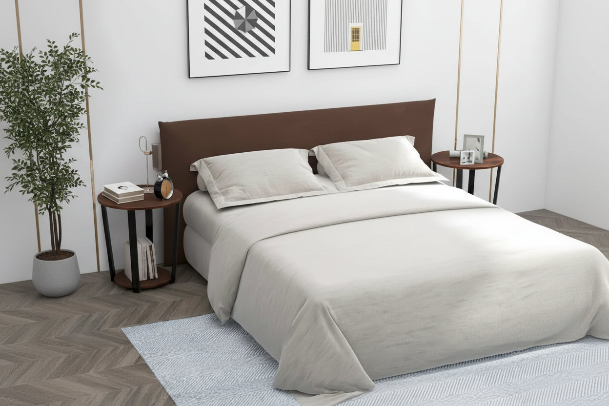 2-Tier Round End Table Set Industrial Side Table Nightstand Metal Frame Wood-Like Finish 19.5" Walnut