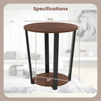 2-Tier Round End Table Set Industrial Side Table Nightstand Metal Frame Wood-Like Finish 19.5" Walnut